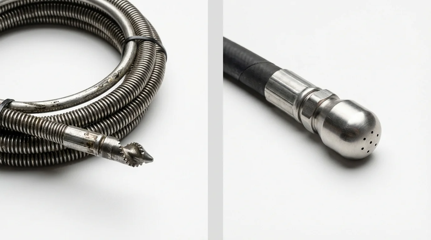 Drain snake cable and hydro jetting nozzle used for drain cleaning in Nokesville, VA