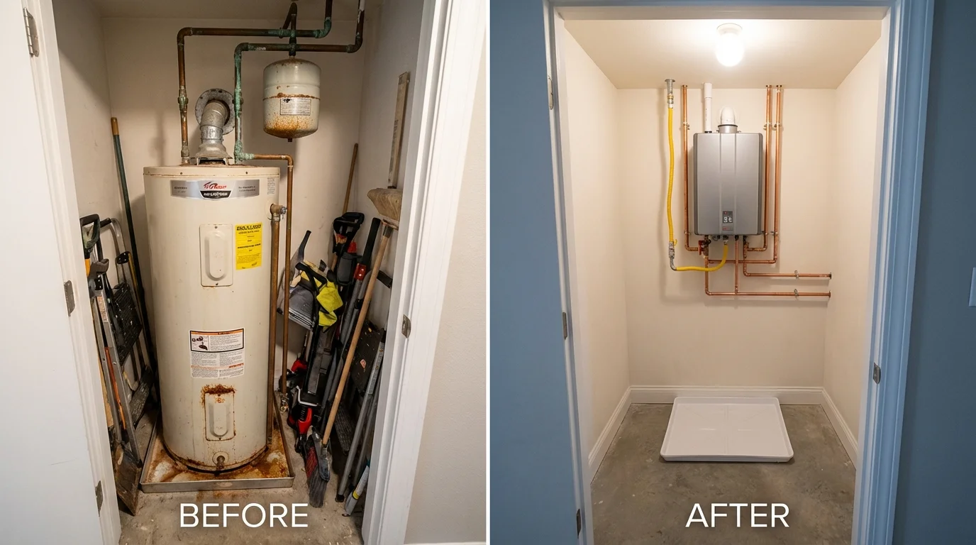 Tank water heater versus wall-mounted tankless unit comparison for Nokesville, VA homeowners