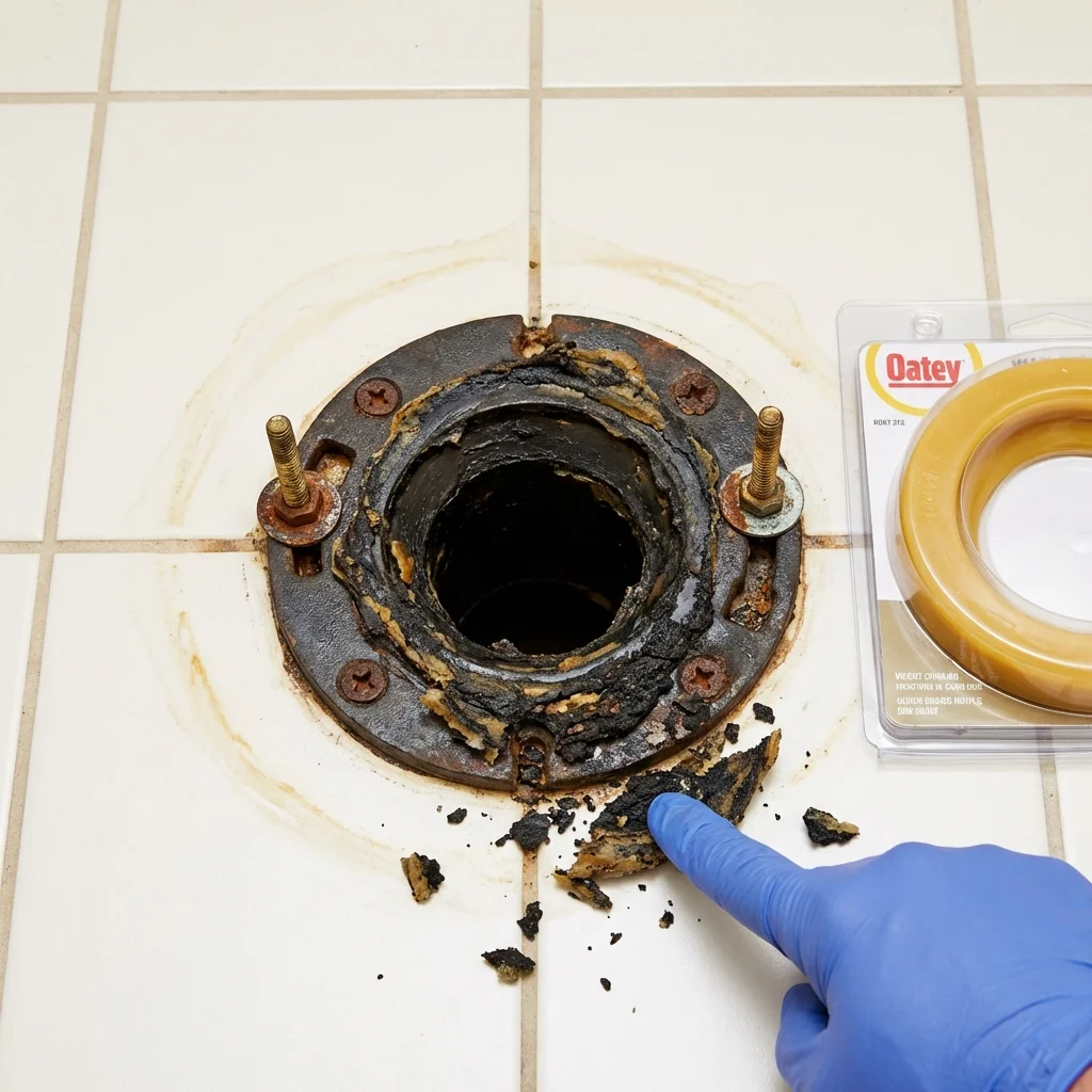 Failed wax ring showing water seepage at the base of a toilet in a Nokesville, VA home